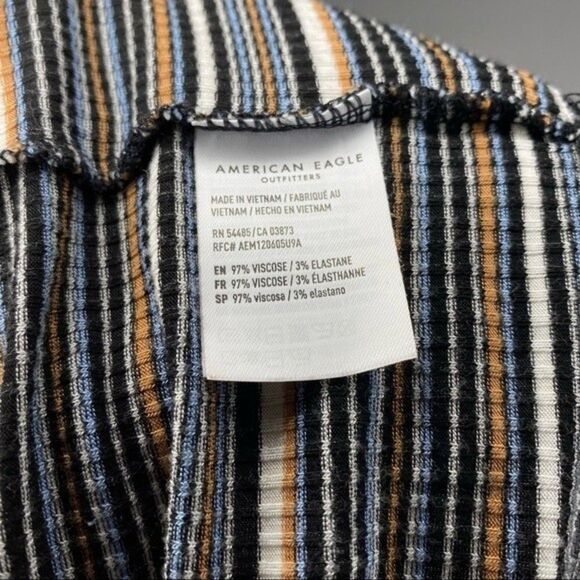 American Eagle Crop Top Women's L Black Blue Striped Soft & Sexy Rib Sleeveless - Picture 9 of 9